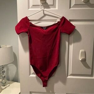 Express Vibrant Red V-Neck Bodysuit